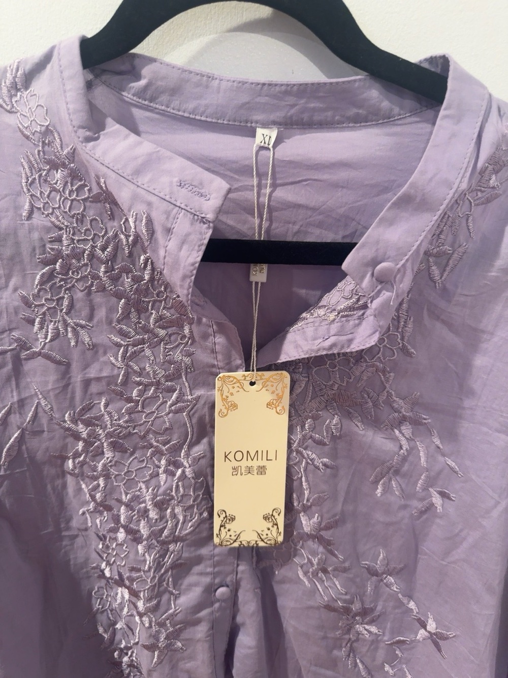 NWT KOMILI Lavender Embroidered Tunic Blouse Women’s XL Boho Floral Top - Picture 5 of 7